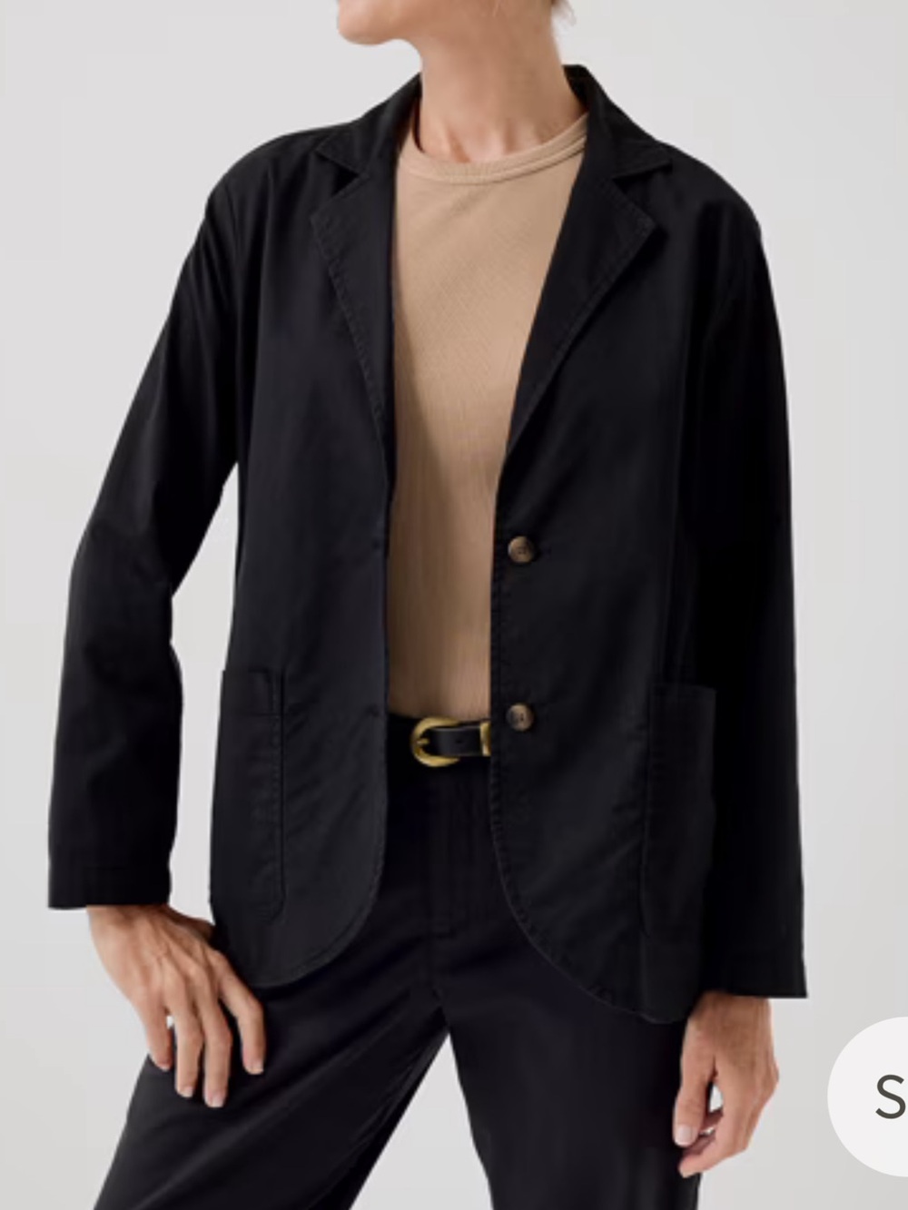 Pact Boulevard Twill Blazer Size Small Black Lightweight Organic Cotton Office